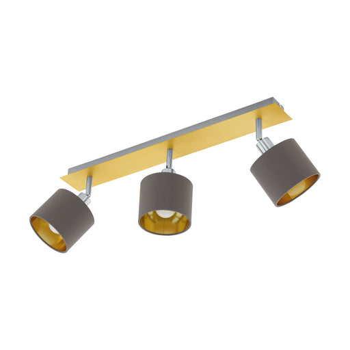 Flush Ceiling Light Brushed Brass Satin Nickel Shade Cappuccino Fabric E14 3x7W Loops