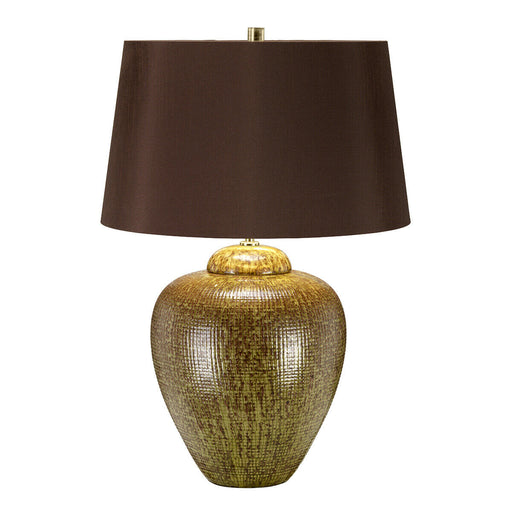 Table Lamp Green Brown Glaze Finish Brown Tapered Cylinder Shade LED E27 60W Loops