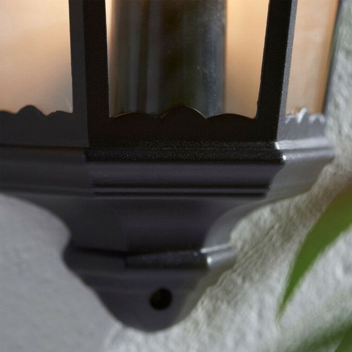 2 PACK IP44 Outdoor Wall Light Matt Black Traditional Lantern Porch Flush Lamp Loops