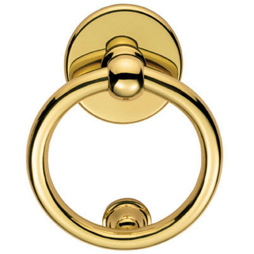 Ring Door Knocker Strike Plate Included 115mm Fixing Centres Polished Brass Loops