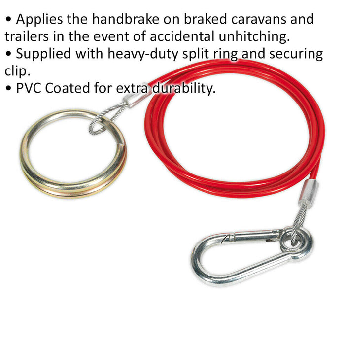 Breakaway Brake Cable - 1m x 2mm - Heavy Duty Split Ring & Securing Ring Loops