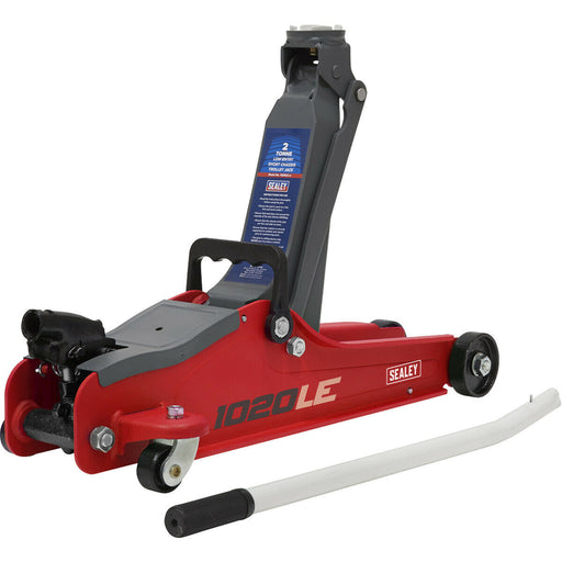 Red Short Chassis Trolley Jack - 2000kg Limit - 385mm Max Height - Low Entry Loops