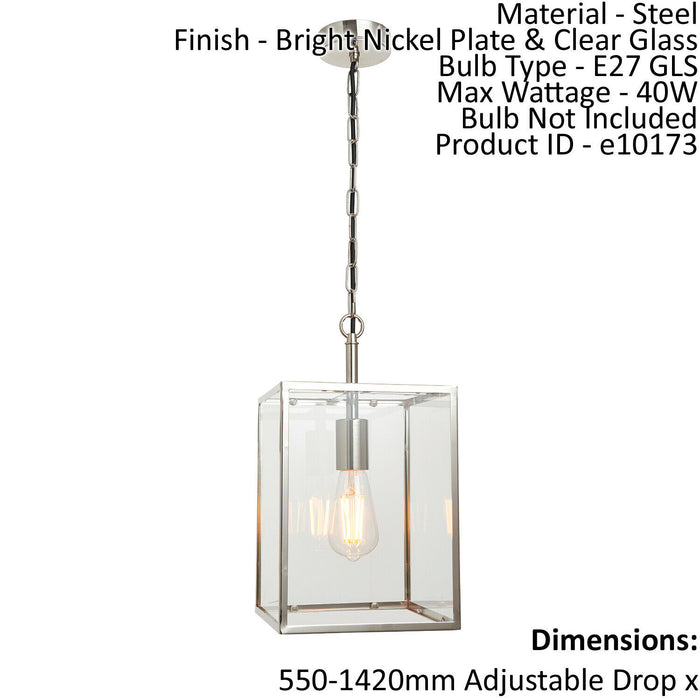 Ceiling Pendant Light Bright Nickel & Clear Glass 40W E27 Dimmable e10173 Loops