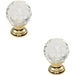2x Faceted Crystal Cupboard Door Knob 25mm Dia Polished Brass Cabinet Handle Loops