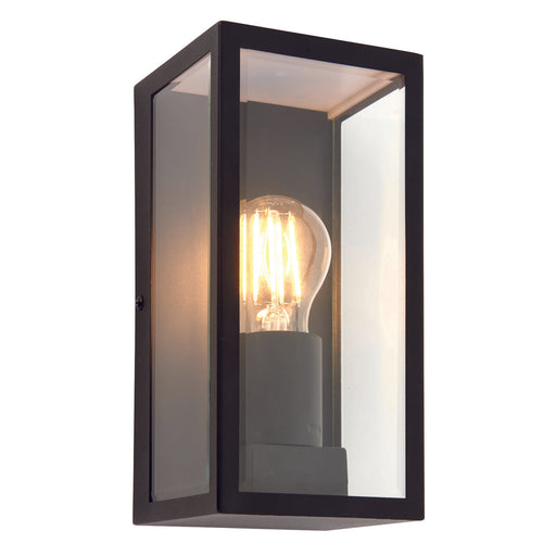 Outdoor Wall Light IP44 Matt Black & Clear Glass 28W E27 Eco GLS Dimmable Loops
