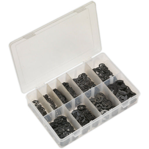 800 Piece E-Clip Retainer Assortment - Imperial Sizing - Partitioned Storage Box Loops