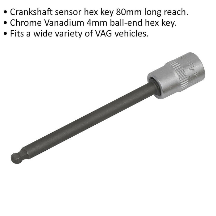 80mm Long Reach Crankshaft Sensor - 4mm Ball-End Hex Key - For VAG Vehicles Loops