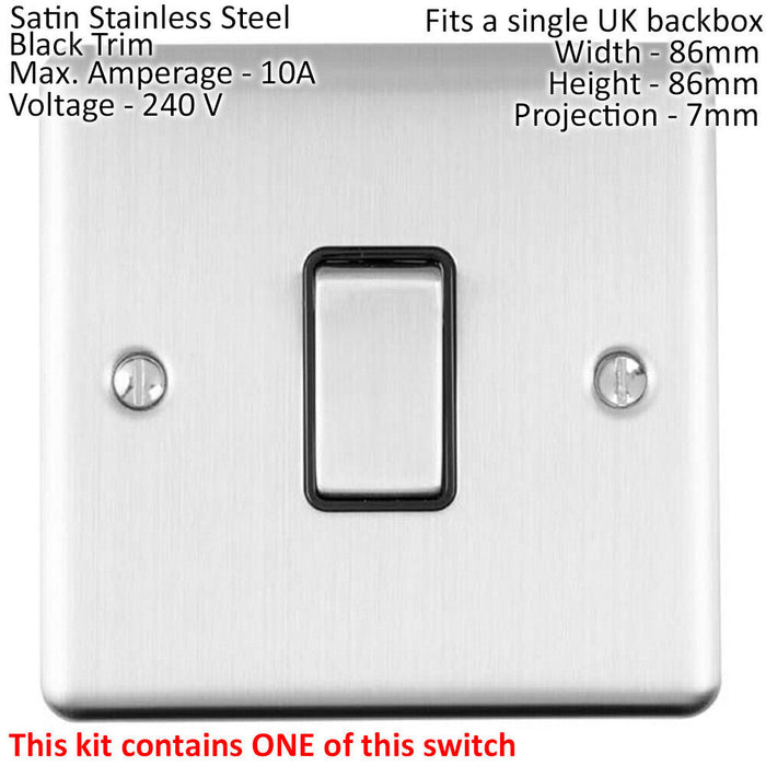 Light Switch Pack - 1x Intermediate & 2x Single - SATIN STEEL / Black 2 Way 10A Loops