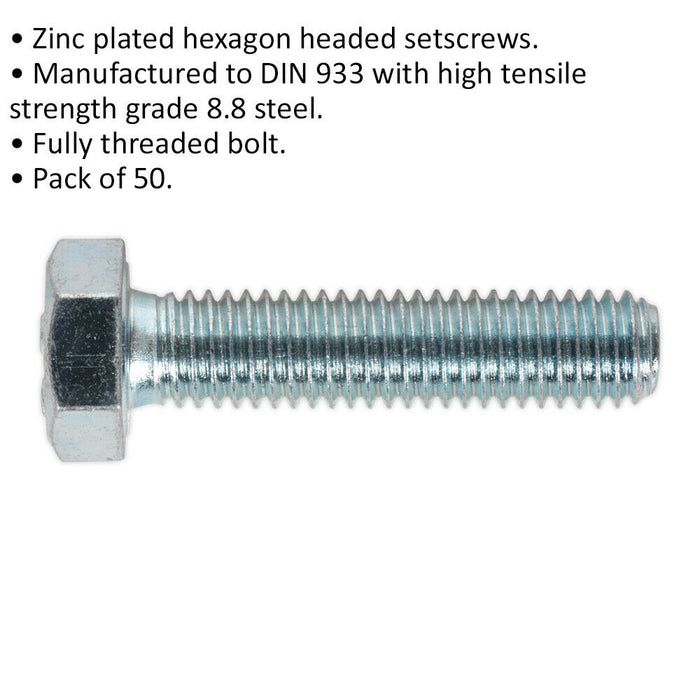 50 PACK HT Setscrew - M8 x 35mm - Grade 8.8 Zinc - Fully Threaded - DIN 933 Loops