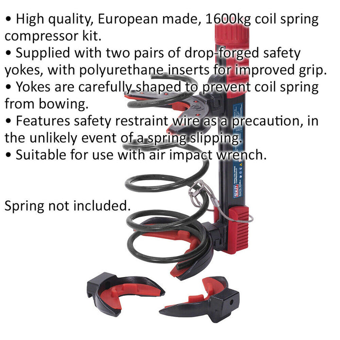 1600KG Coil Spring Compressor Kit - Drop Forged Yokes & Safety Wire Slip Clip Loops