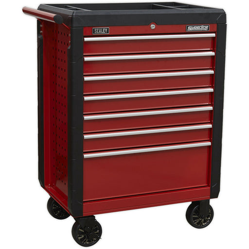702 x 477 x 993mm 7 Drawer RED Portable Tool Chest Locking Mobile Storage Box Loops