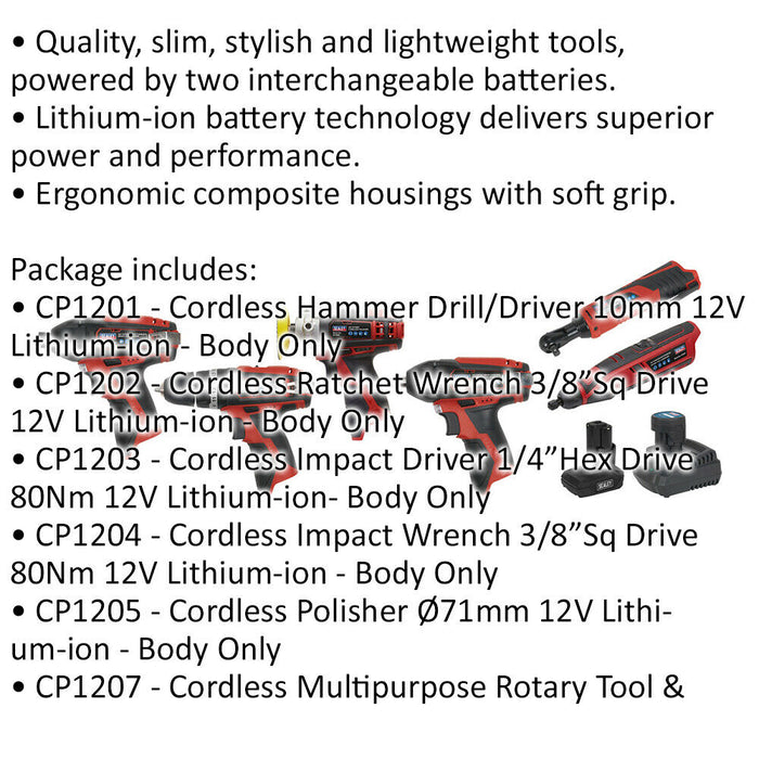 6x Cordless Power Tool Bundle & 2x Batteries - Hammer Drill Impact Driver Wrench Loops