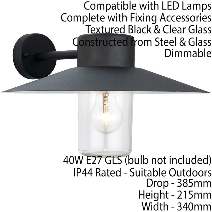 IP44 Outdoor Wall Lamp Black Steel Modern Porch Lantern Large Fisherman Light Loops