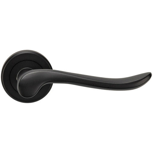 PAIR Scroll Shaped Lever Handle on Round Rose Concealed Fix Matt Black Loops