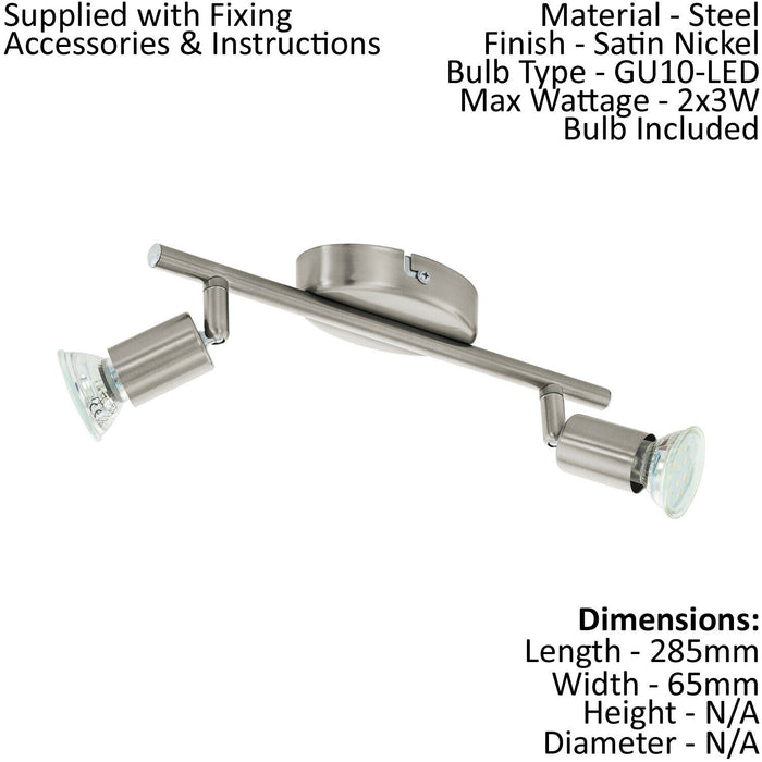 Flush 2 Spot Ceiling Light Colour Satin Nickel Steel Bulb GU10 2x3W Included Loops