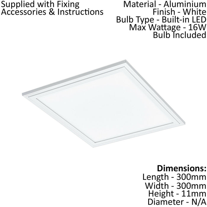 2 PACK Flush Ceiling Panel Light White Sqaure Tile 16W Built in LED 4000K Loops