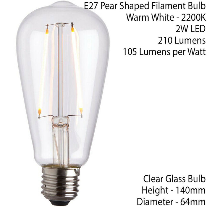 VINTAGE PEAR LED Filament Light Bulb CLEAR GLASS E27 Screw 2W Warm White Lamp Loops