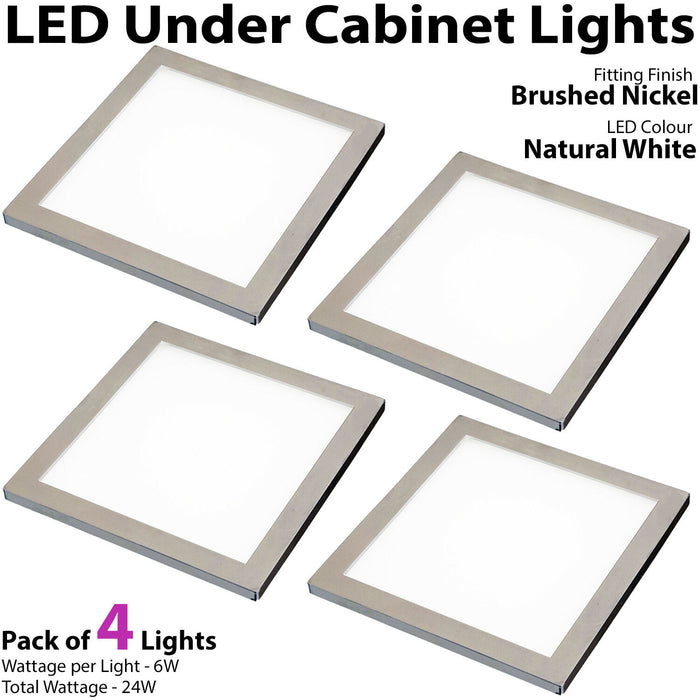 4x 6W LED Kitchen Flush Panel Spot Light & Driver Brushed Nickel Natural White Loops