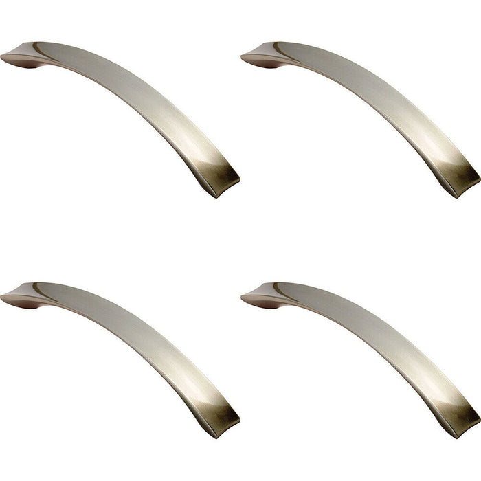 4x Concave Bow Cabinet Pull Handle 162 x 19mm 128mm Fixing Centres Satin Nickel Loops