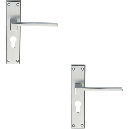 2x PAIR Flat Straight Lever on Euro Backplate Handle 180 x 40mm Satin Chrome Loops