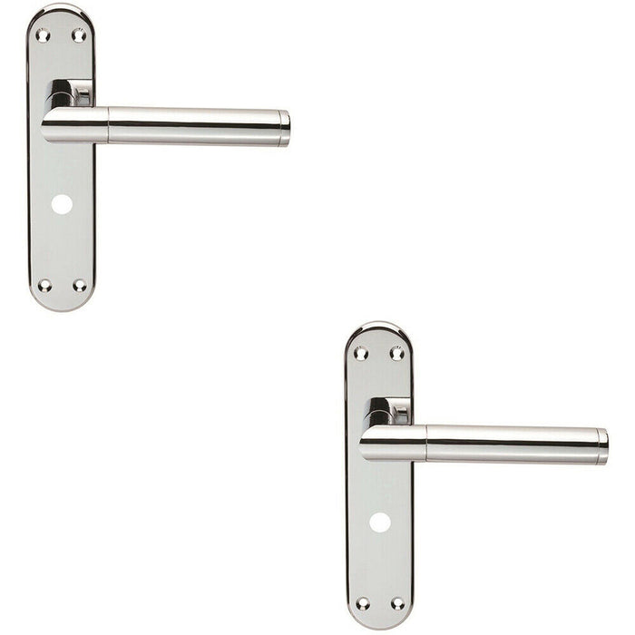 2x Round Bar Lever on Bathroom Backplate Door Handle 180 x 40mm Polished Chrome Loops