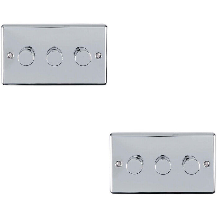 2 PACK 3 Gang 400W 2 Way Rotary Dimmer Switch CHROME Light Dimming Plate Loops