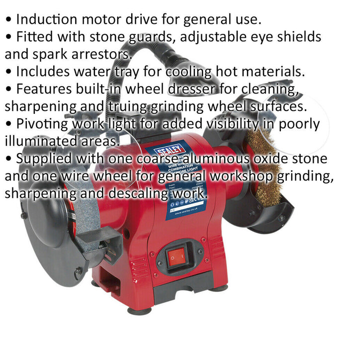 150mm Bench Grinder & Wire Wheel Combo - 250W Induction Motor - Coarse Stone Loops