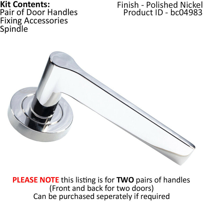 2x PAIR Straight Rounded Handle on Round Rose Concealed Fix Polished Nickel Loops