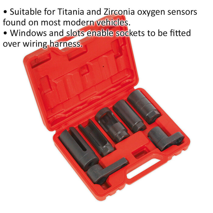 7 Piece Oxygen Sensor Socket Set - 3/8" & 1/2" Sq Drive - Windows & Slot Sockets Loops