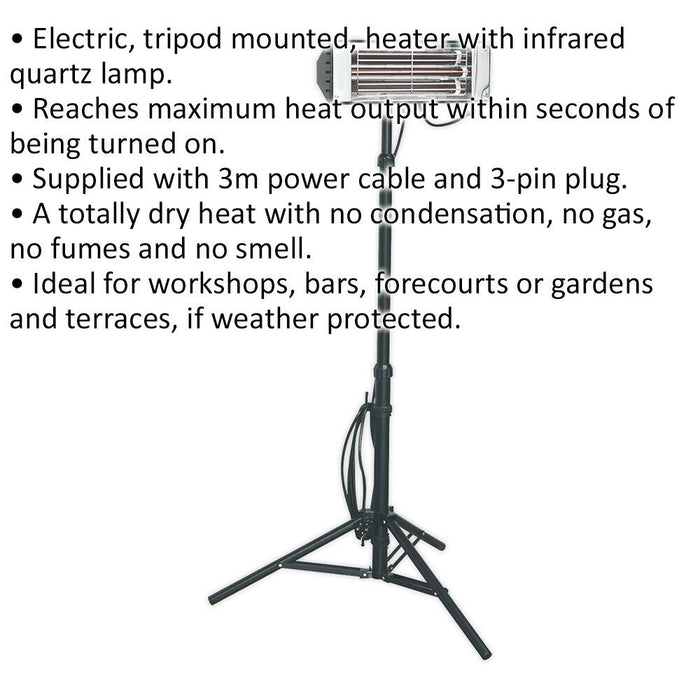 1500W Infrared Quartz Patio Heater - High Efficiency - Telescopic Floor Stand Loops