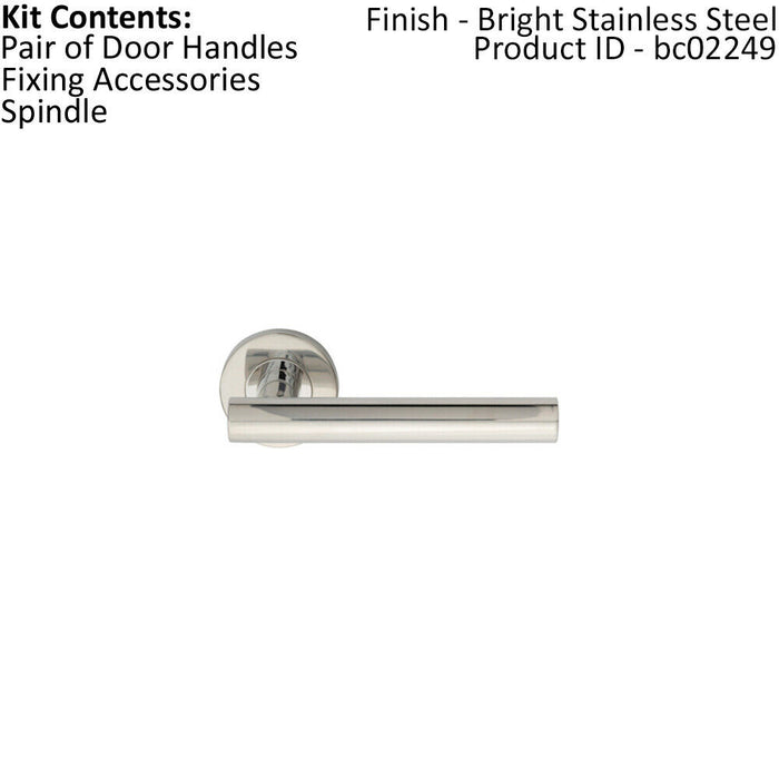 PAIR Straight Round T Bar Handle on Round Rose Concealed Fix Polished Steel Loops