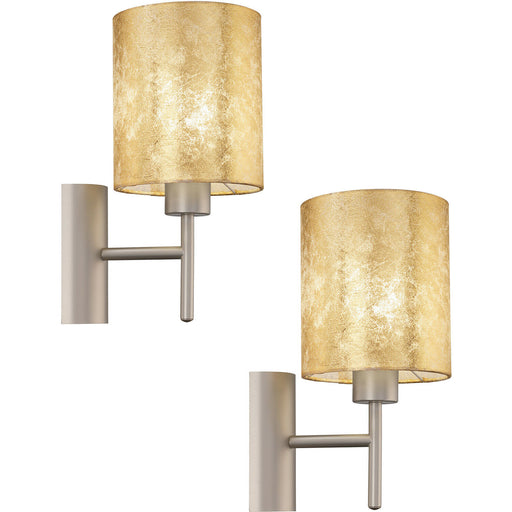 2 PACK Wall Light Colour Champagne Steel Circular Shade Gold Fabric E27 1x60W Loops