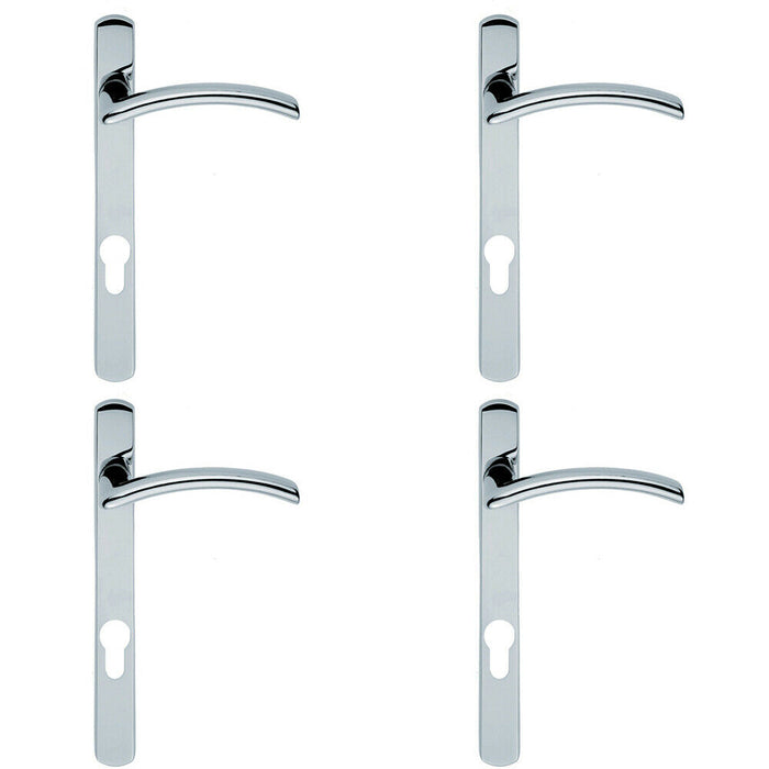 4x PAIR Arched Lever on Narrow Euro Lock Backplate 220 x 26mm Polished Chrome Loops