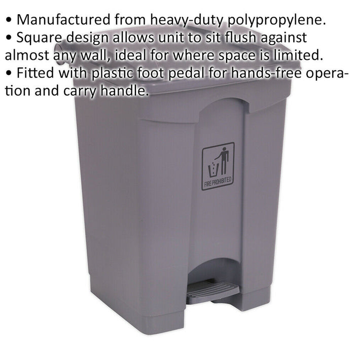 45 Litre Square Plastic Pedal Bin - Hands-Free Operation - Large Waste Bin Loops