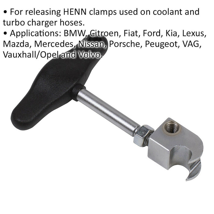 T-Handle Hose Clamp Removal Tool - HENN Clamp Release Tool - Coolant Hose Loops