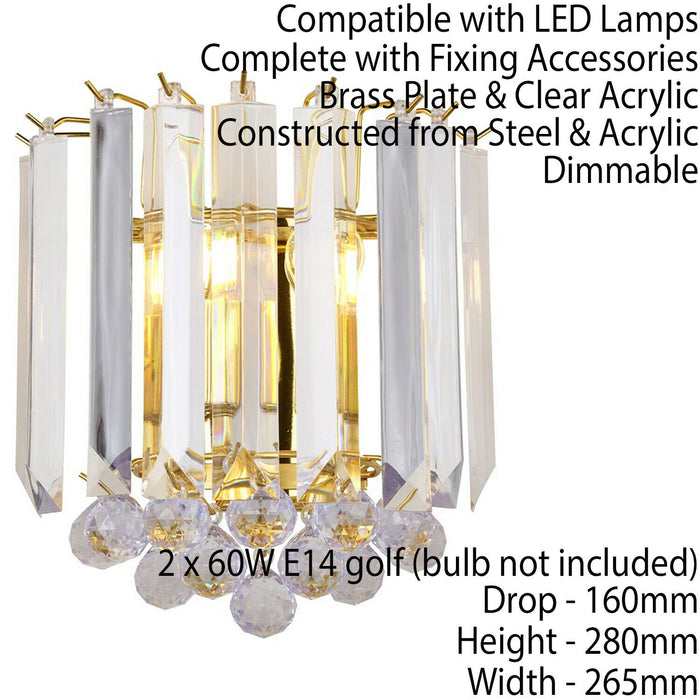 2 PACK Unique Dimmable Wall Light Brass Clear Acrylic Elegant Chandelier Lamp Loops