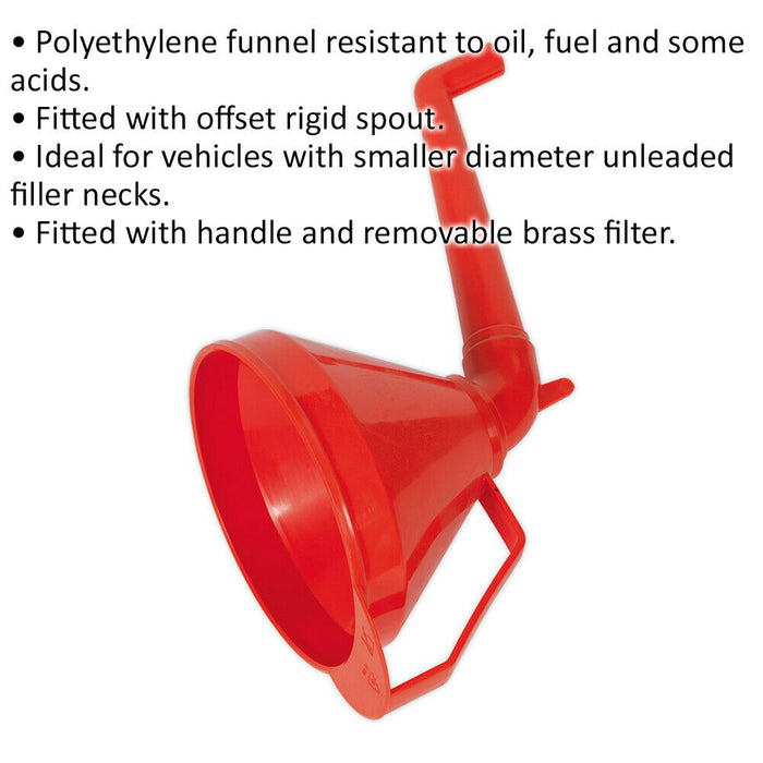 160mm Funnel with Fixed Offset Spout & Filter - Integrated Handle - Polyethylene Loops