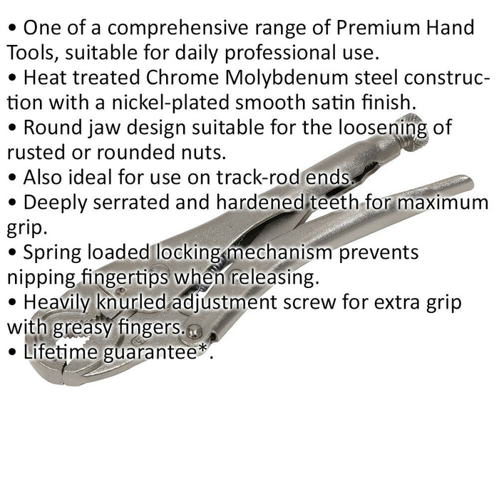 235mm Round Jaw Locking Pliers - 35mm Jaw Capacity - Chrome Molybdenum Loops