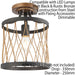 Flush Ceiling Mount Light Black & Bronze Round Rustic Vintage Metal Wire Lamp Loops