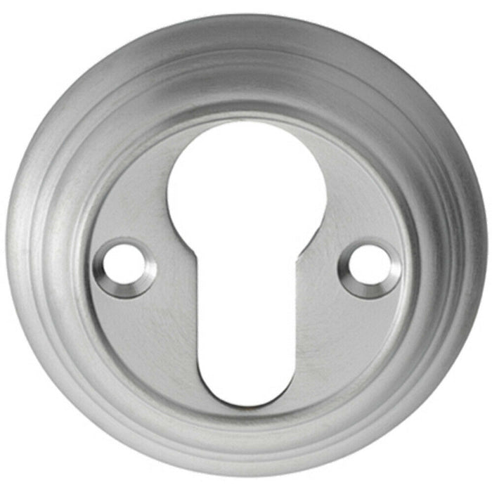 55mm Euro Profile Round Escutcheon Reeded Design Satin Chrome Keyhole Cover Loops