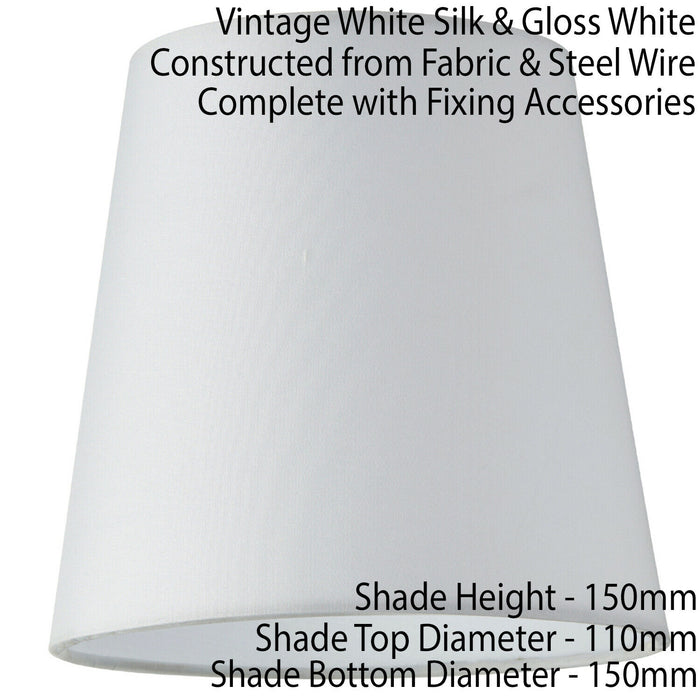 6" Small Round Tapered Drum Lamp Shade Vintage Silk & Gloss White Bulb Cover Loops