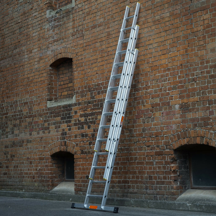 45 Rung Aluminium TRIPLE Section Extension Ladders & Stabiliser Feet- 4m 9.9m Loops