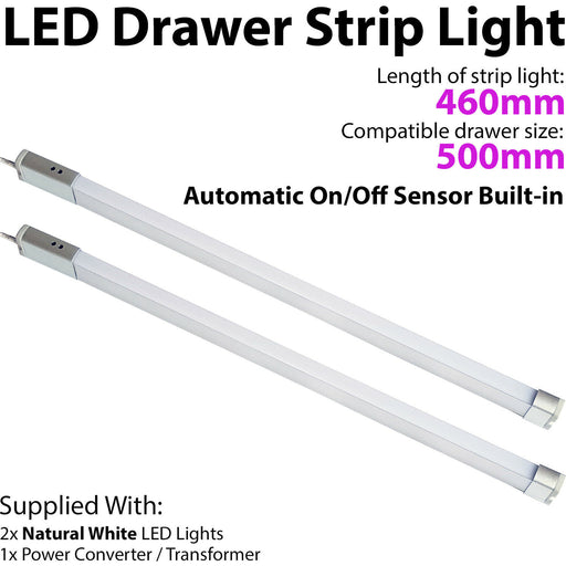 2x 500mm LED Drawer Strip Light AUTO ON/OFF PIR SENSOR Kitchen Cupboard Door Loops