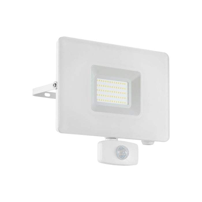 IP44 Outdoor Flood Light & PIR Sensor White Aluminium 50W Built in LED Loops