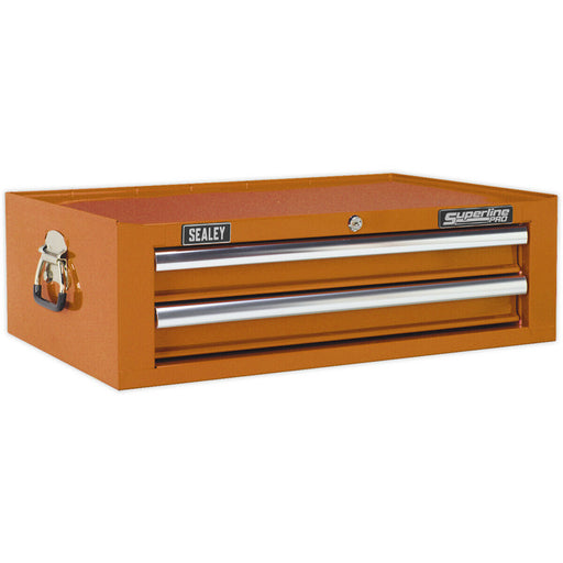 670 x 440 x 210mm ORANGE 2 Drawer MID-BOX Tool Chest Lockable Storage Cabinet Loops