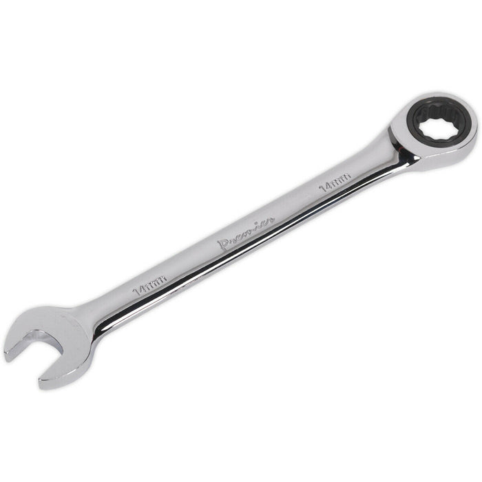 14mm Ratchet Combination Spanner - Chrome Vanadium Steel - 72 Tooth Ratchet Ring Loops