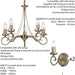 5 Bulb Ceiling Pendant & 2x Matching Wall Light Curved Antique Brass Chandelier Loops