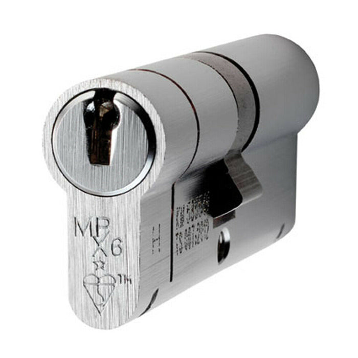 70mm EURO Double Cylinder Lock Keyed to Differ 6 Pin Satin Chrome Door Loops