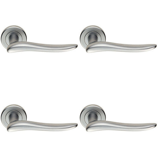 4x PAIR Curved Wave Design Handle on Round Rose Concealed Fix Satin Chrome Loops