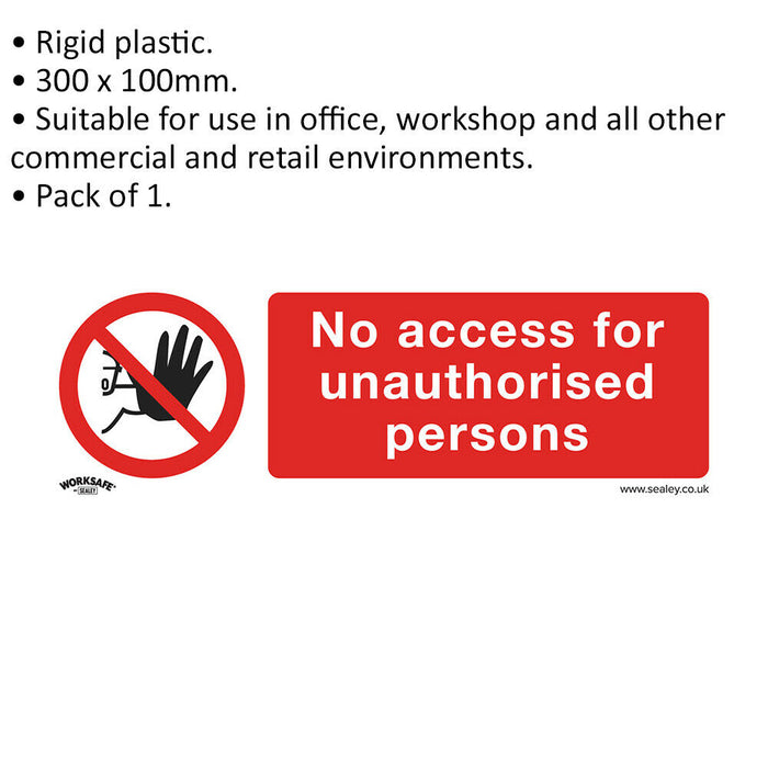 1x NO ACCESS Health & Safety Sign - Rigid Plastic 300 x 100mm Warning Plate Loops